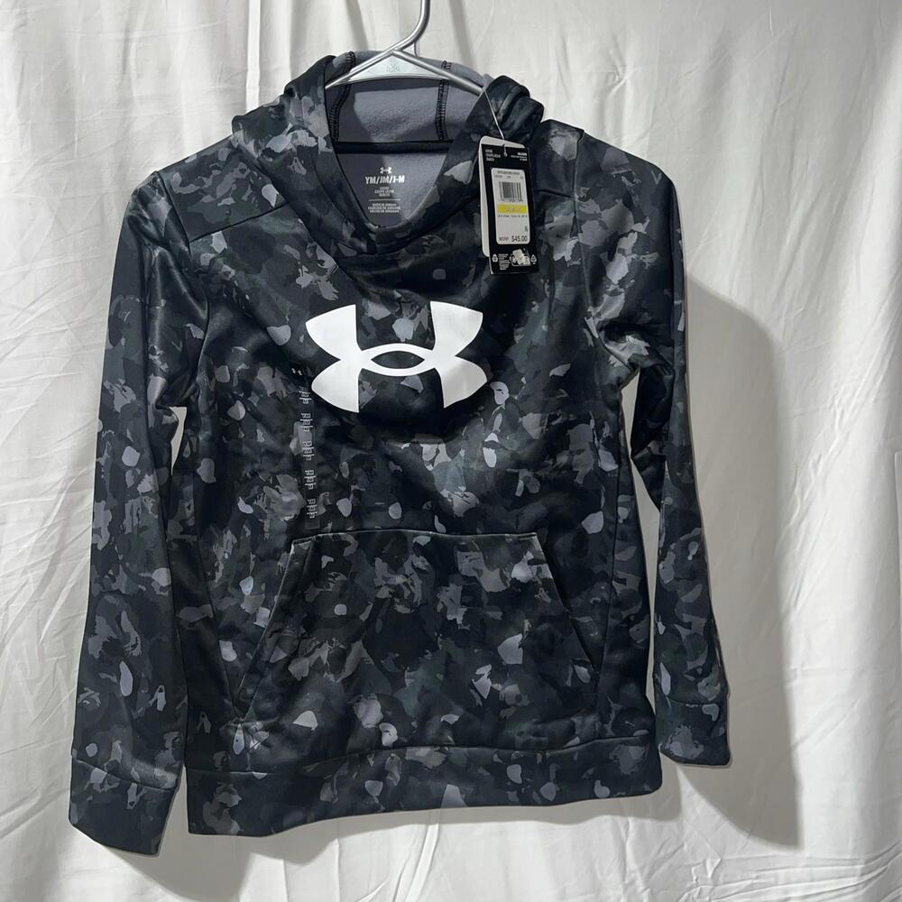 Under Armour Fleece Big Logo Printed Black/White Camo Size YM